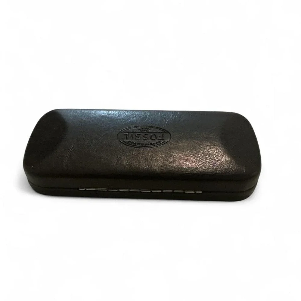 Fossil Eyewear Case Unisex Dark Brown Good Hard Shell Clamshell Logo Accessory